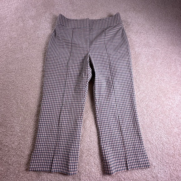 Veronica Beard Pants - Veronica Beard Arte Kick Flare Brown And Blue Gingham Searsucker High Waste Pant